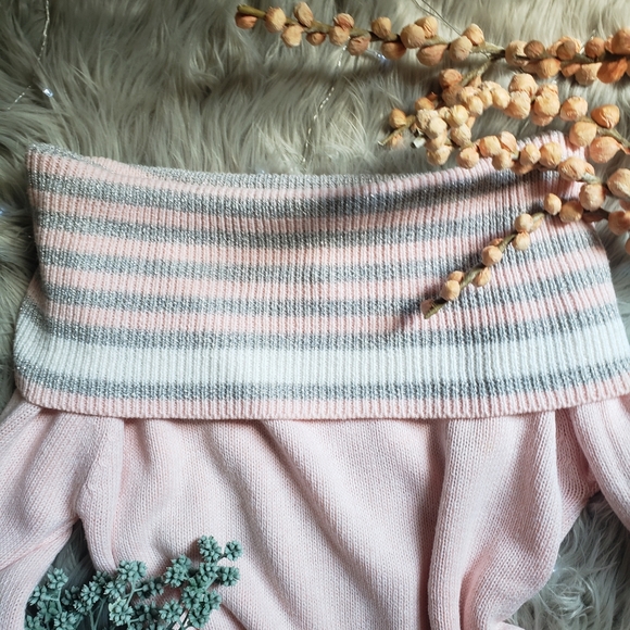 Sold Vintage Sweater Off the Shoulder Pastel Pink Winter Princess - Picture 4 of 6